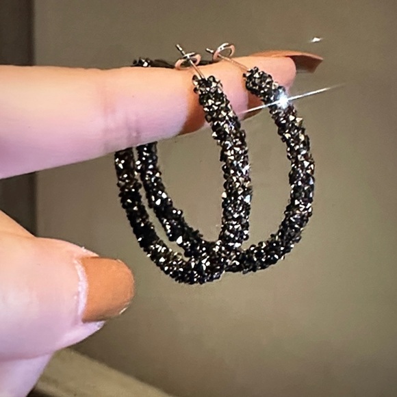 Unlisted Jewelry - Unlisted luxury hoop Sparkling Black Earrings